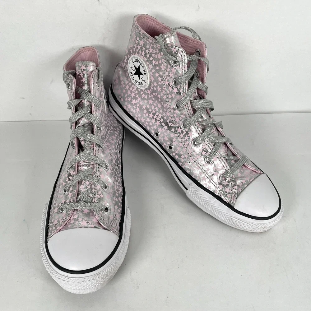 Converse CTAS Hi She's A Star Print Silver Pink Shoes Youth Junior Size 6 Bootie